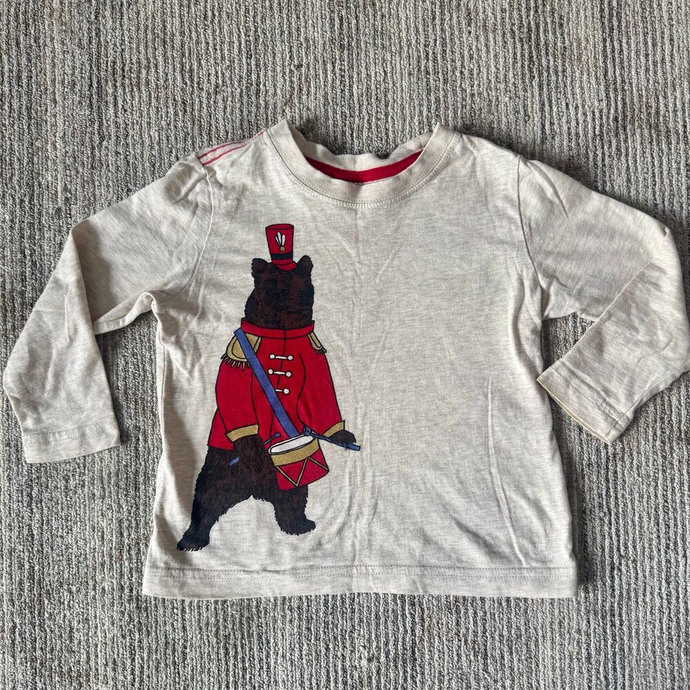 Hanna Andersson Longsleeve Shirt Holiday Bear Drummer Cream 3T